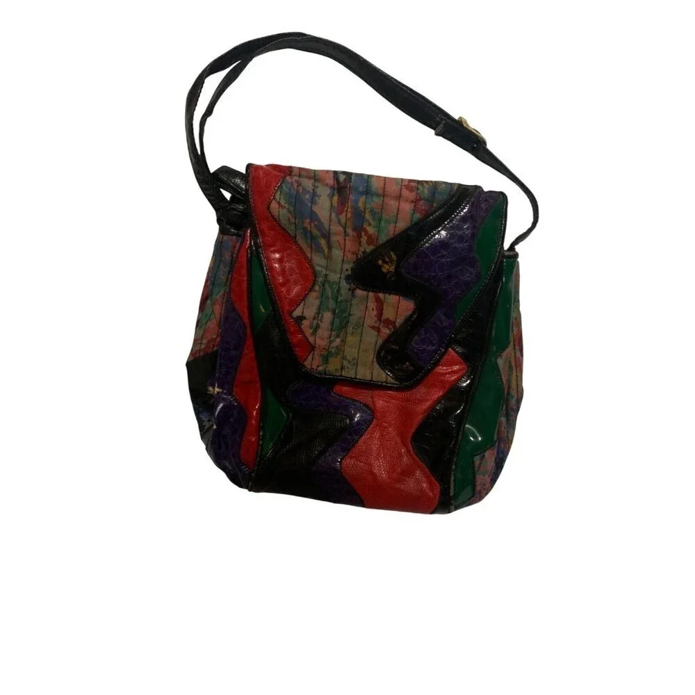 JR Purse Vintage 80s Patchwork Multicolor Shoulder Bag‎ Maximalist Avant Garde